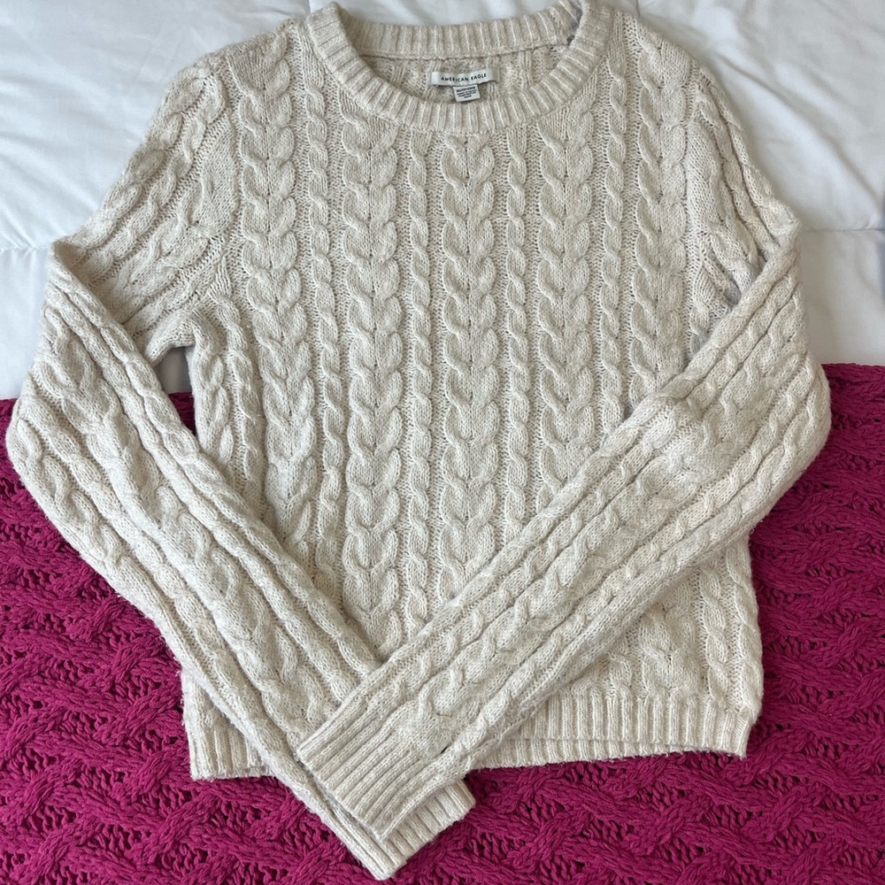 American Eagle Cream Cable Knit Sweater